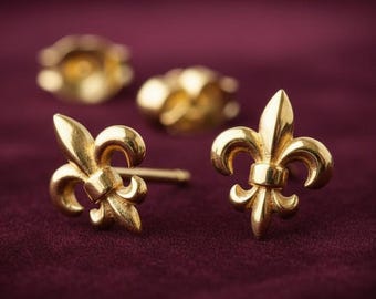 Sterling Silver Fleur De Lis Stud Earrings, Minimalist Floral Design