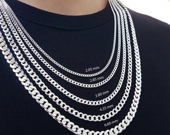 925 Sterling Silver Cuban Curb Chain Necklace, Men's Layering Jewelry