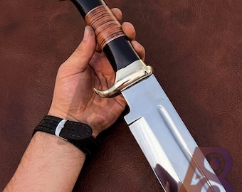 Bowie Knife Replica, Buffalo Horn Handle, Stainless Steel Blade, Cosplay Prop, Display Piece
