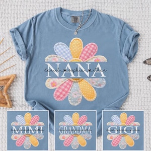 Custom Nana Patchwork Flower PNG, Split Name Flower Design, Personalized Nana Grandma PNG, Flower Sublimation Design, Mother's Day PNG