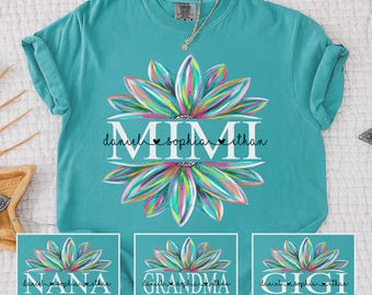 Mimi Nana Grandma Gigi PNG, Colorful Sunflower Grandmother Shirt Design, Personalized Grandkids Names PNG, Mother's Day Digital Download