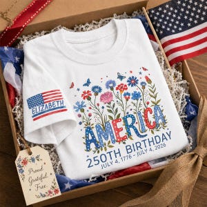 America 250th Birthday PNG, USA Sestercentennial Sublimation Design, Custom Name Patriotic Floral PNG, July 4th 1776-2026 Digital Download