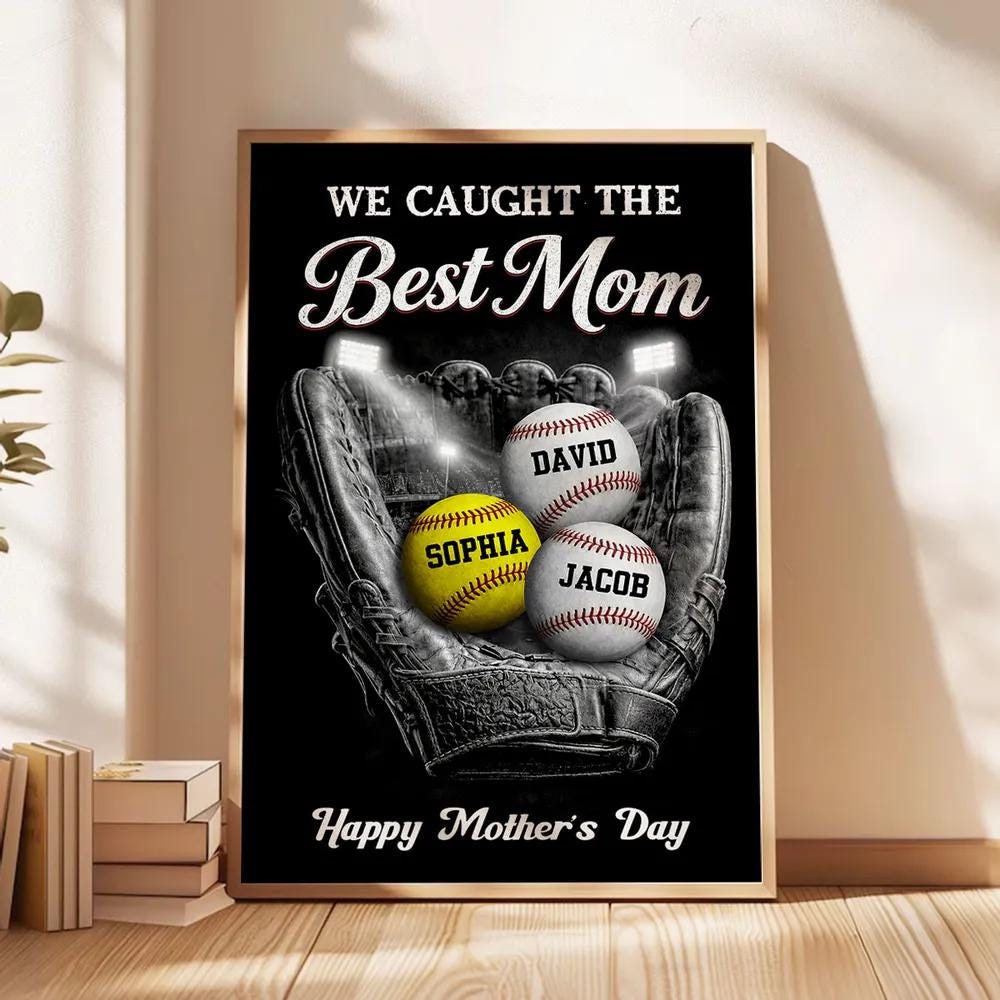 Custom Baseball Mom Poster With Kids Names, Personalized Mother's Day ...