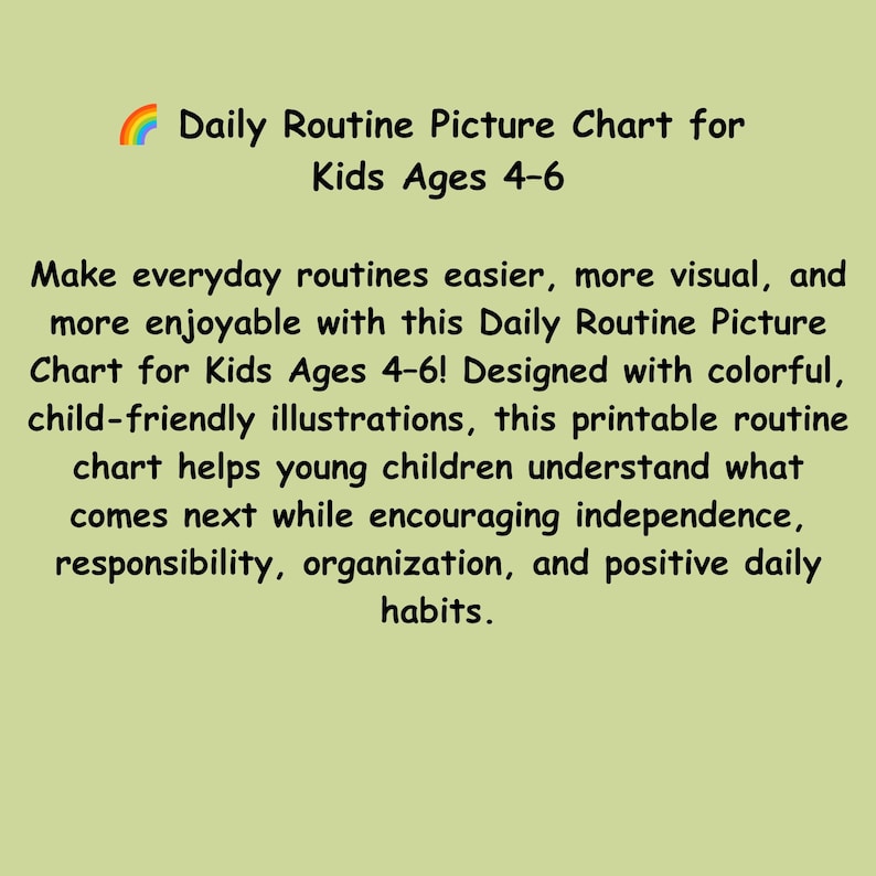 Daily Routine Picture Chart for Kids Ages 4–6 | Printable Morning ...
