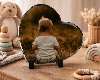 Custom Slate Photo Frame, Heart Shaped Sublimated Picture Display.