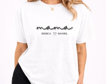 Personalized Mama T-Shirt, Minimalist Custom Family Name Tee