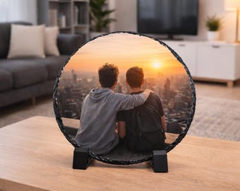 Personalized  Circular Slate Photo Frame, Custom Photo Stone, Sublimated Picture Display