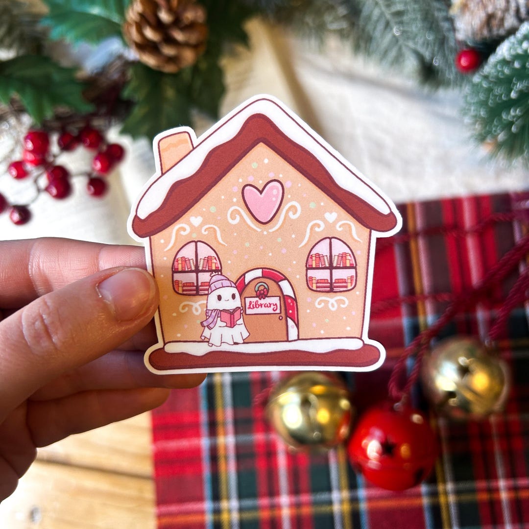 Gingerbread Library Sticker, Christmas Bookish Sticker, Winter Reading ...