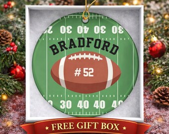 Personalized football ornament-custom name and jersey number-sports player gift-team spirit keepsake-kids football Christmas ornament