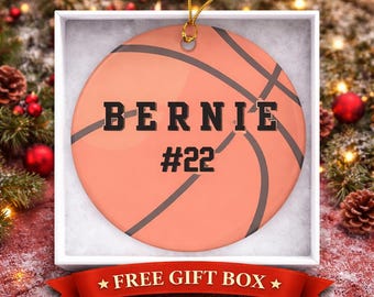 Personalized basketball ornament-custom name-sports player gift-team spirit keepsake-kids basketball Christmas ornament