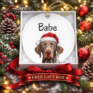 Ornement de pointeur allemand à poil court - Cadeau pour amoureux des chiens - Chien personnalisé avec bonnet de Noel