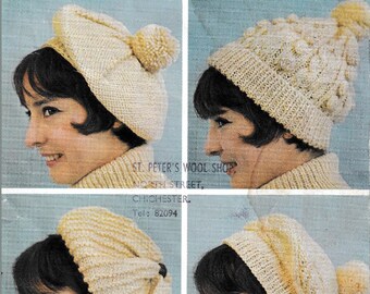 Vintage 70s Knitting Aran Type Hat Pattern - (PDF Download)
