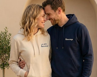 Sweat Brodé Personnalisé Texte Coeur  | Cadeau Amour Couple | Hoodie Artisanal Lille France | 22 Coloris Coton Premium