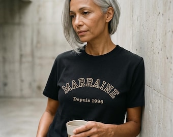 Custom embroidered status tee · L'Annonce · godmother godfather + Since year · mini maxi set · embroidered in France