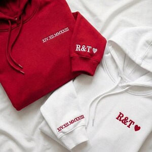 Couple Hoodie Valentines Day Date Embroidered Gift 画像 3