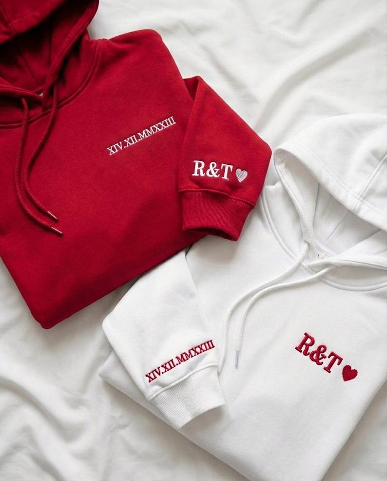 Couple Hoodie Valentines Day Date Embroidered Gift 画像 3