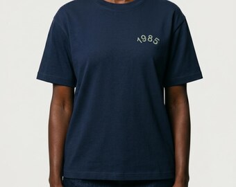 Personalized embroidered tee · birth year in an arc · La Ronde · cotton made in France · born in milestone birthday gift