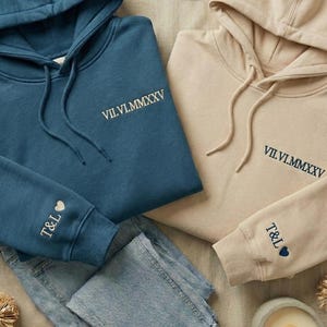 Couple Hoodie Valentines Day Date Embroidered Gift 画像 1