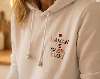 Besticktes Sweatshirt mit den Vornamen der Kinder – Geschenk für Mama, Papa, Oma, Frankreich