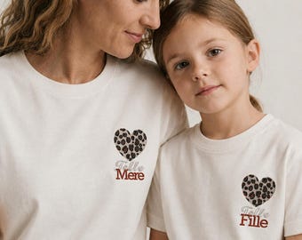Personalized embroidered tee · leopard heart + name · La Féline · cotton made in France · trendy gift for mom