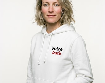 Gepersonaliseerde hoodie met borduursel, naam en datum | Sweatshirt met twee regels tekst en gepersonaliseerde "Moeder van"-boodschap | Cadeau voor moeder, vader of partner | Handgemaakte trui uit Frankrijk