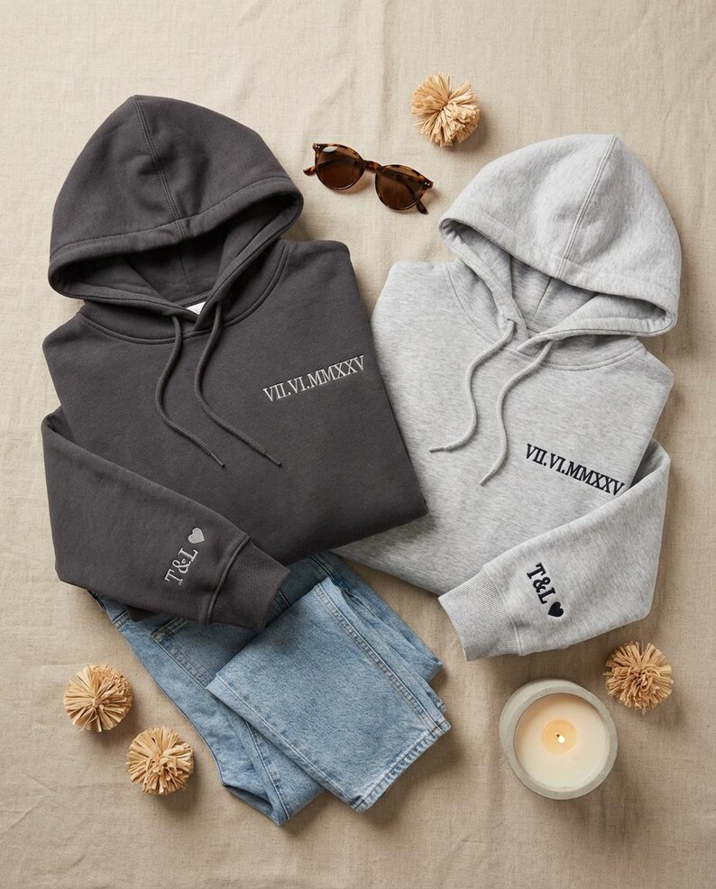 Couple Hoodie Valentines Day Date Embroidered Gift 画像 11