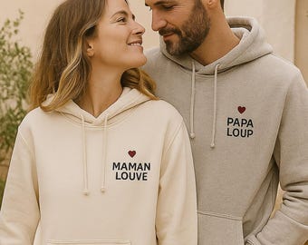 Sweat Brodé Personnalisé Coeur + 2 Lignes | Cadeau Maman Papa | Hoodie Bio Fait Main Lille