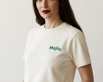 Personalized embroidered tee · custom word or name in an arc · La Ronde · cotton made in France · minimalist gift