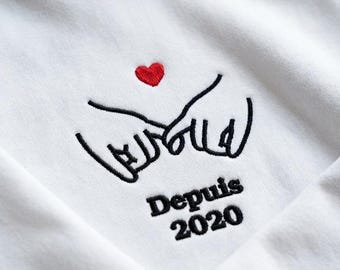 Bestickter Hoodie Herz Hände | Valentinstag Geschenk Paar