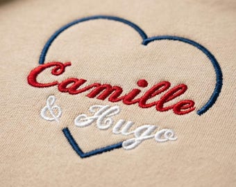 Personalized Embroidered Heart Sweatshirt | Valentine's Day Gift for Couples | Hand Embroidery Lille | Hoodie with Text Message