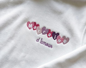 Personalisiertes Besticktes Sweatshirt Herzen | Geschenk Weihnachten Valentinstag Liebe | Made in France Lille | 11 Farben Bio