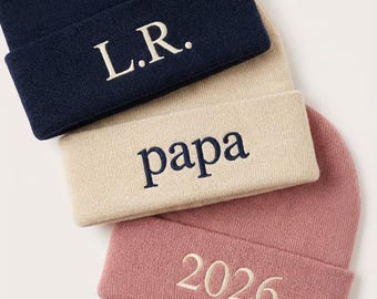 Personalisierte, bestickte Mütze von Times | Wintergeschenk für Damen und Herren | Handgefertigte Mütze aus Lille, Frankreich