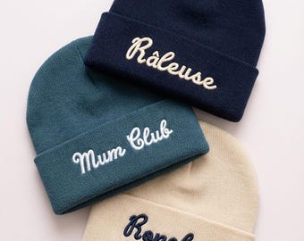 Personalized Embroidered Beanie with Script | Winter Gift for Men and Women | Handmade Beanie from Lille, France
