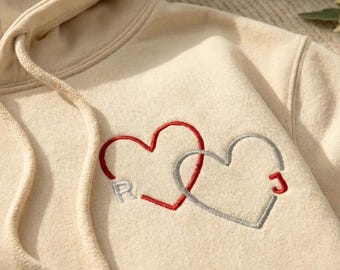 Sweat couple brode coeurs initiales Saint-Valentin cadeau