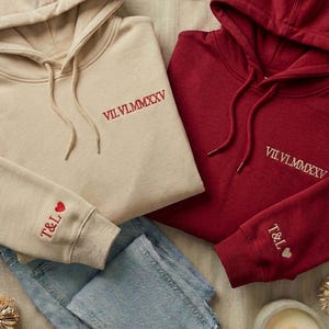 Couple Hoodie Valentines Day Date Embroidered Gift 画像 7