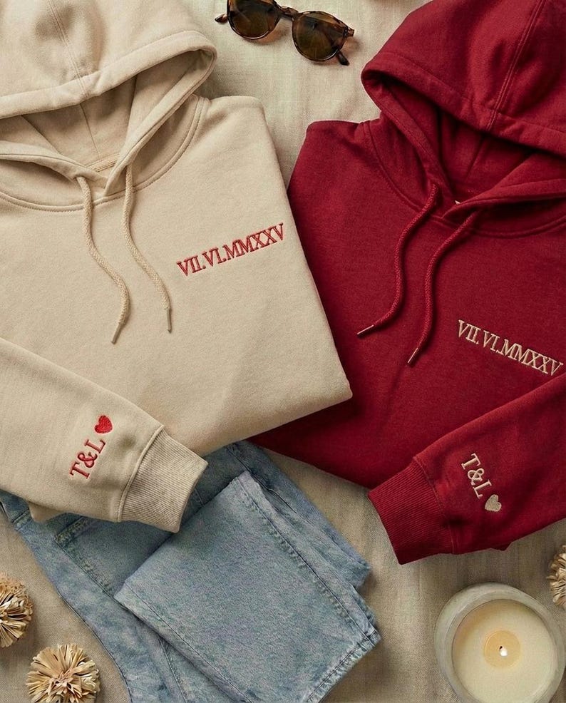 Couple Hoodie Valentines Day Date Embroidered Gift 画像 7