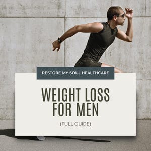 Puede incluir: Un hombre con ropa deportiva corre frente a una pared de hormigón. La imagen incluye el texto "RESTORE MY SOUL HEALTHCARE" y "WEIGHT LOSS FOR MEN (FULL GUIDE)".