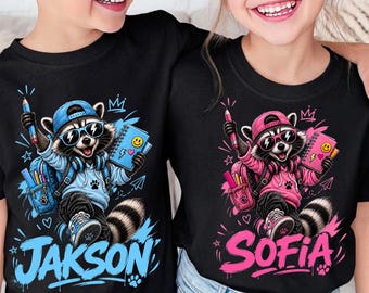 Custom Name Back To School Raccoon PNG, Funny First Day Of School Halftone PNG, Feral And Free Student Design, We Back Digital Print. Png