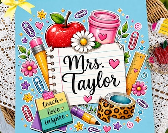 Custom Teacher Name PNG, Personalized Teacher Shirt Sublimation, Mrs Teacher PNG, Back to School DTF Design, Teacher Appreciation Gift Png