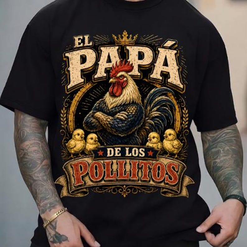 El Papa De Los Pollitos Rooster PNG, Funny Dad Shirt Design, Vintage Dad PNG, Father's Day PNG, Hispanic father gift, Sublimation Design image 5