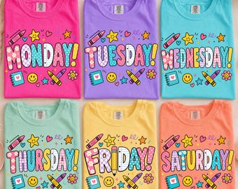 Back to School Days of the Week PNG Bundle, Teacher weekend Shirt PNG, Retro Teacher Sublimation Design, Back to School PNG, Teacher Life