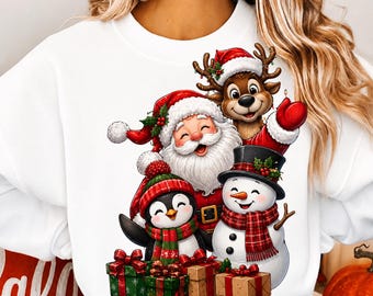 Christmas PNG, Cute Santa Snowman Reindeer Penguin PNG,Christmas characters Png, Christmas Shirt Design,Merry Christmas Sublimation Design