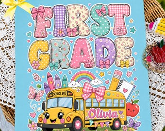 Custom Kids Name Back To School, Girl and boy First Grade Png,  1st Grade Shirt for Girls, custom shirt ,Elementary First Day Of School Png,