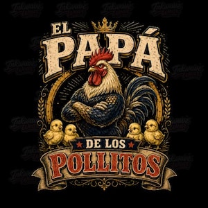 El Papa De Los Pollitos Rooster PNG, Funny Dad Shirt Design, Vintage Dad PNG, Father's Day PNG, Hispanic father gift, Sublimation Design image 1