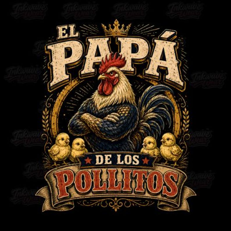 El Papa De Los Pollitos Rooster PNG, Funny Dad Shirt Design, Vintage Dad PNG, Father's Day PNG, Hispanic father gift, Sublimation Design image 1