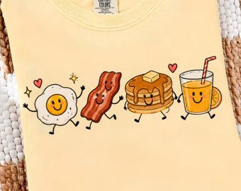 Happy Breakfast Food Doodle PNG, Cute Smiling Characters Sublimation Design, Funny Foodie Coffee Croissant Waffle Boiled Egg PNG File