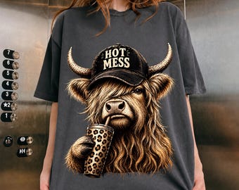 Hot Mess Highland Cow Png, Funny Cow Shirt Design, Highland Cow Coffee Png, Western Cowgirl Png, Sassy Cow Png, Cow Lover Png, Trendy Animal