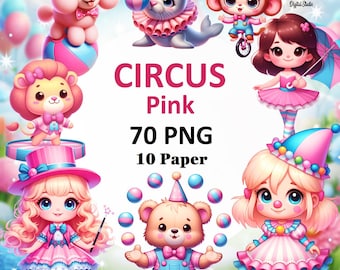 Paquete de imágenes prediseñadas de acuarela de circo rosa, descarga digital, uso comercial