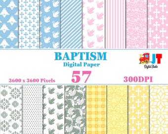Paquete de papeles digitales para bautizos, patrones religiosos para scrapbooking (descarga digital)