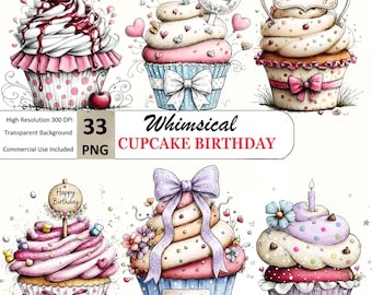 Imágenes PNG de cupcakes de cumpleaños con un toque original (33 imágenes) – Colección de imágenes prediseñadas JPG de pasteles de celebración con uso comercial.